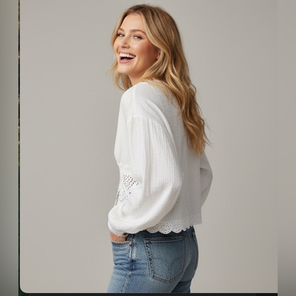 Boho V Neck Lace Blouse White - Picture 4 of 10